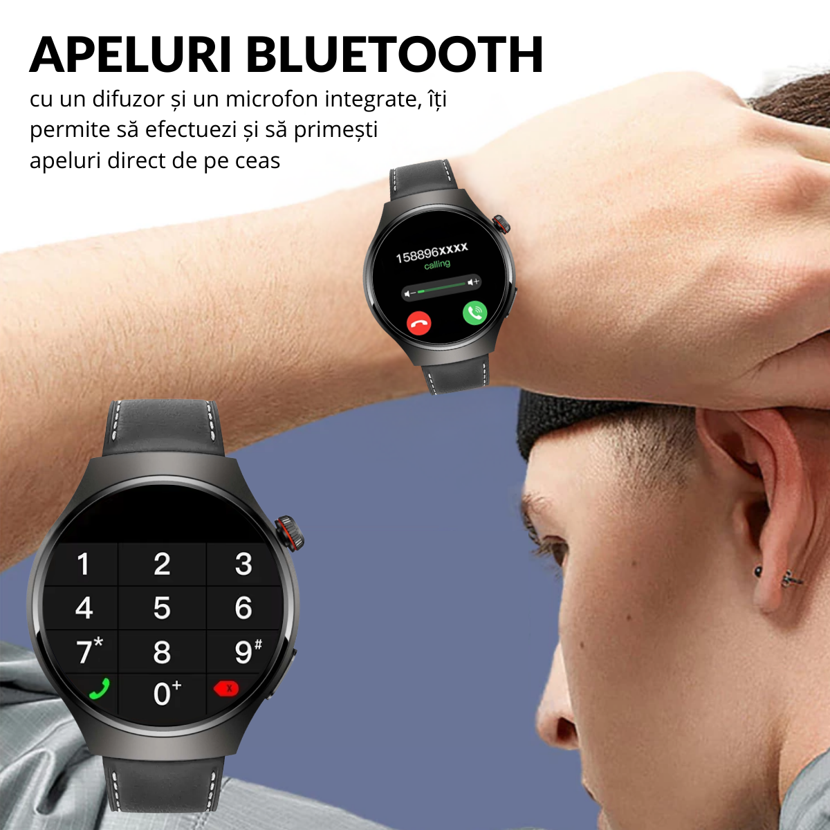 Set Smartwatch Barbati + 7 Curele, Quick Release, Ecran LCD 1.52", Control Tactil, Apel Bluetooth, Multi Sport, Monitorizare Sanatate, easyCTRL®