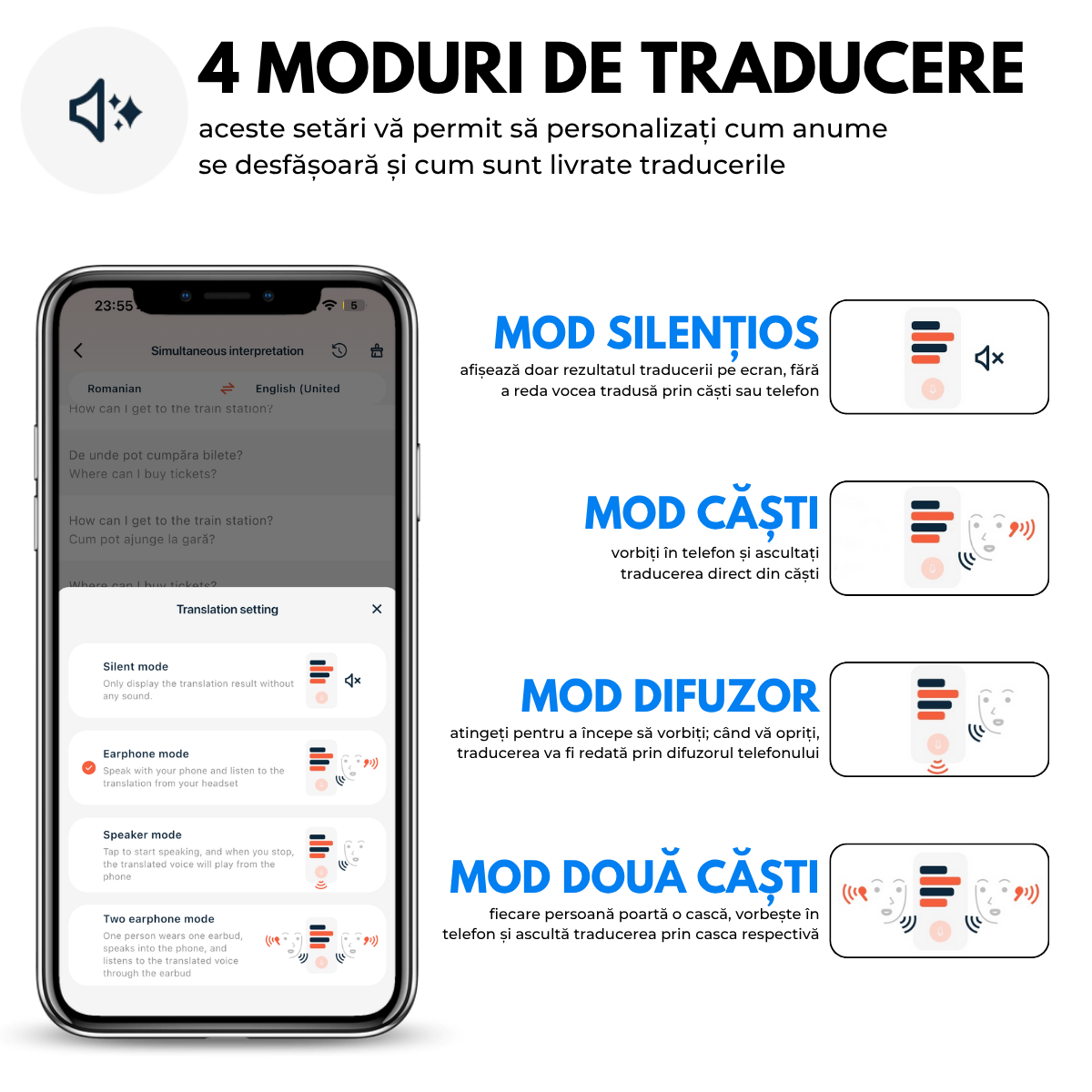 Casti cu Traducator pentru Conversatii in timp real, Open-Ear, 139 Limbi, Bluetooth 5.4, Control tactil, Carcasa de incarcare, T2, Mov, easyCTRL®
