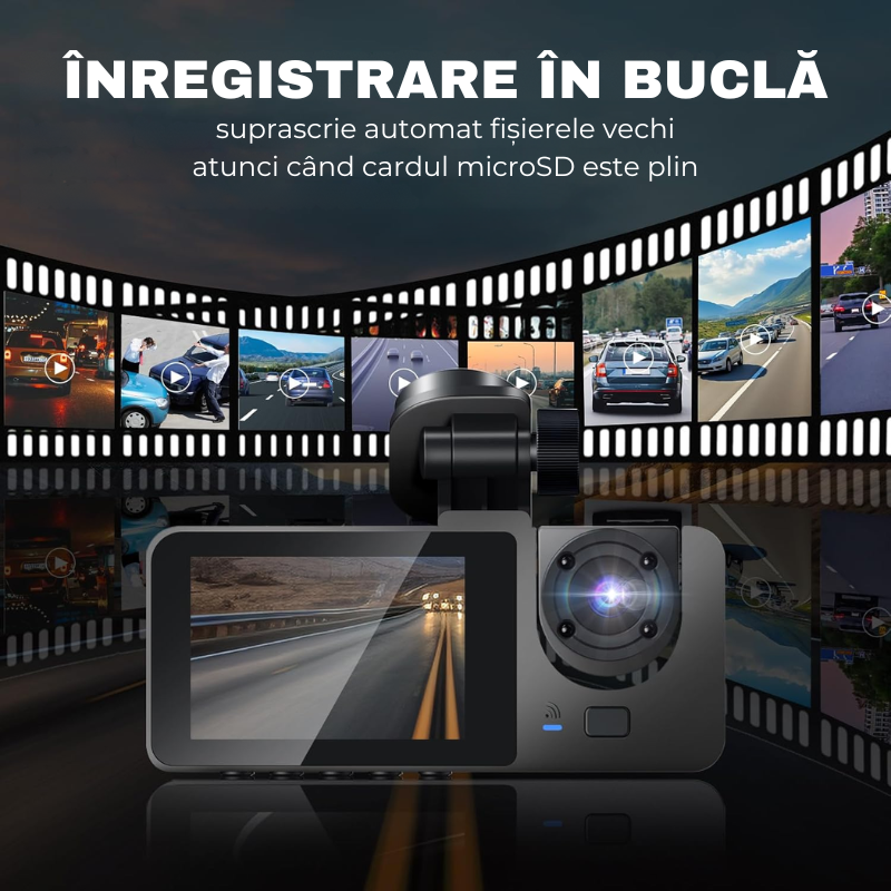 Camera Auto tripla de bord, Frontala / Interioara / Marsarier, DVR, Wi-Fi, Full HD, Unghi 170°, Mod Parcare, Senzor Miscare, Display 2", G-Senzor, Aplicatie dedicata, X15, easyCTRL®