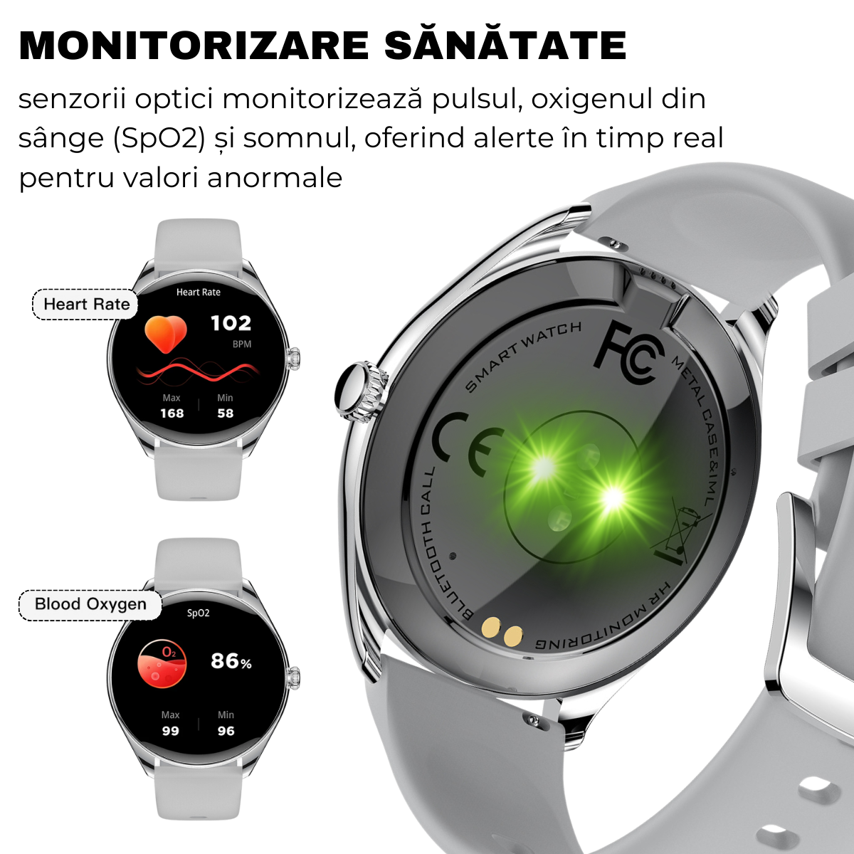 Unisex smartwatch, 1.43" AMOLED Screen, 6.8mm Ultra-Thin, Bluetooth Call, AI Voice Assistant, Multi Sports, Health Monitoring, easyCTRL®, Silver 