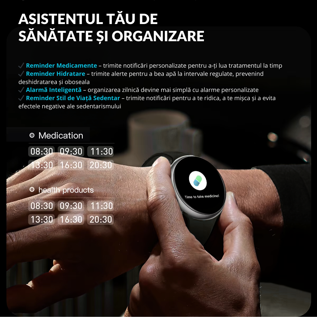 Ceas smartwatch de dama, Ecran Tactil LCD 1.46", Control prin Gesturi, Apel Bluetooth, Multi Sport, Monitorizare Sanatate, Negru, easyCTRL®