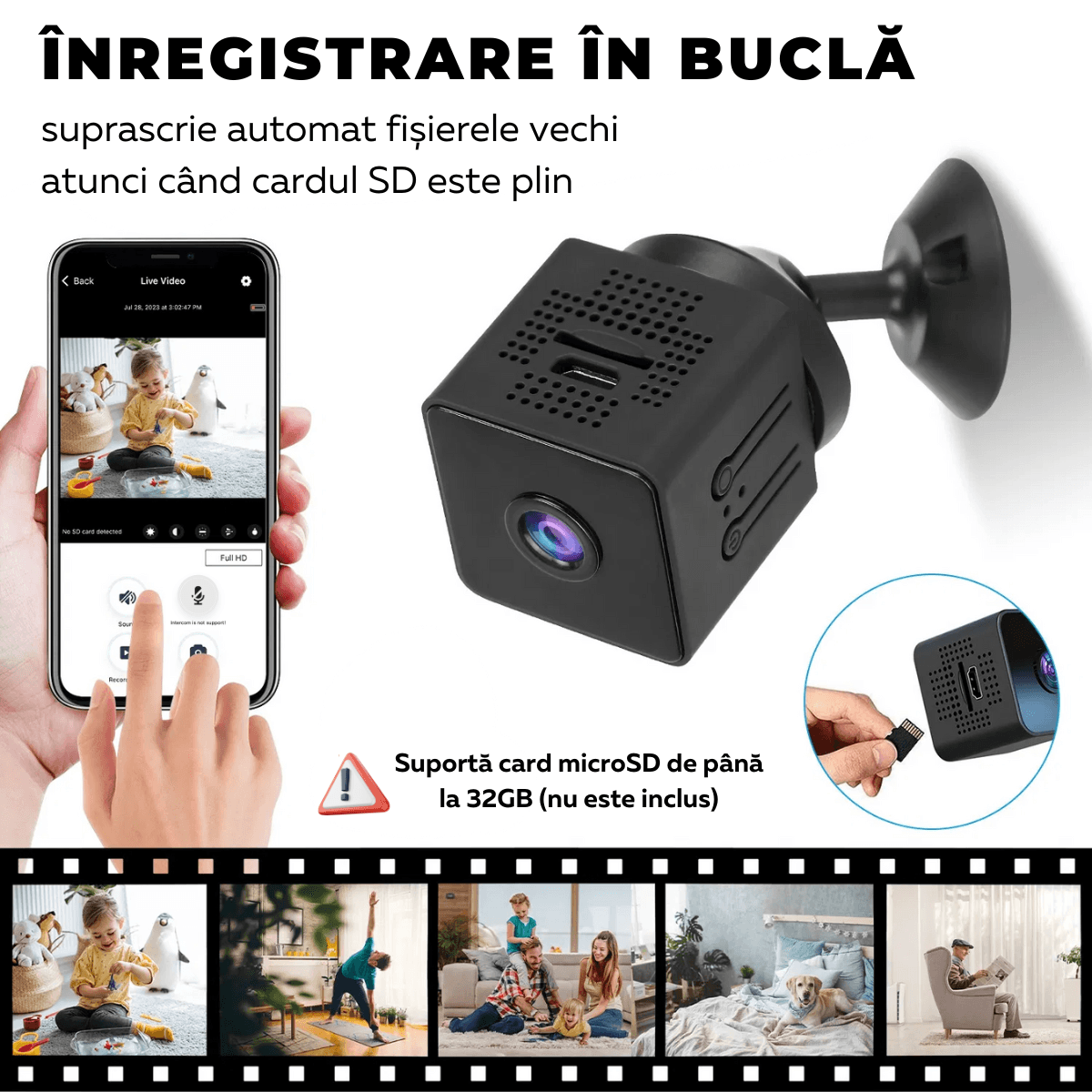 Mini Camera Spion, Wi-Fi, Prindere magnetica, Suport rotativ 360°, Monitorizare video in timp real, Night Vision, Detectare miscare, X1, easyCTRL®