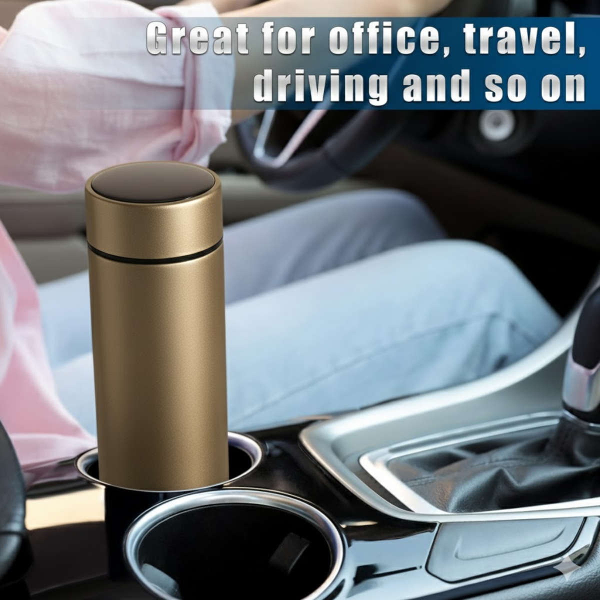 Termos Inteligent cu Afisaj LED Temperatura, Senzor Touchscreen, Infuzor de ceai, 500ml, Otel Inoxidabil, Auriu, easyCTRL®