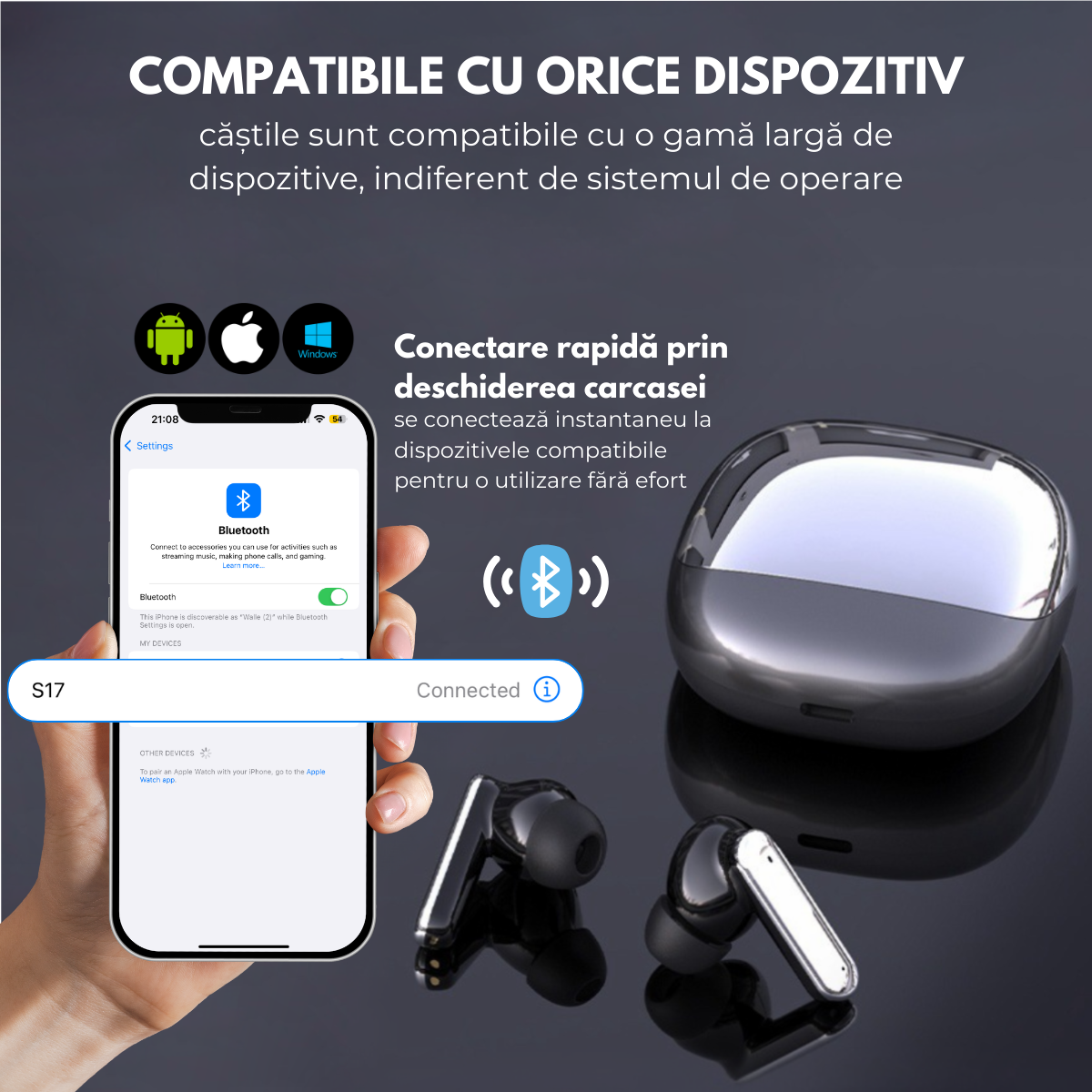 Casti cu Traducator pentru Conversatii in timp real, 144 Limbi, Traducere Foto, Bluetooth 5.4, Control tactil, Carcasa de incarcare