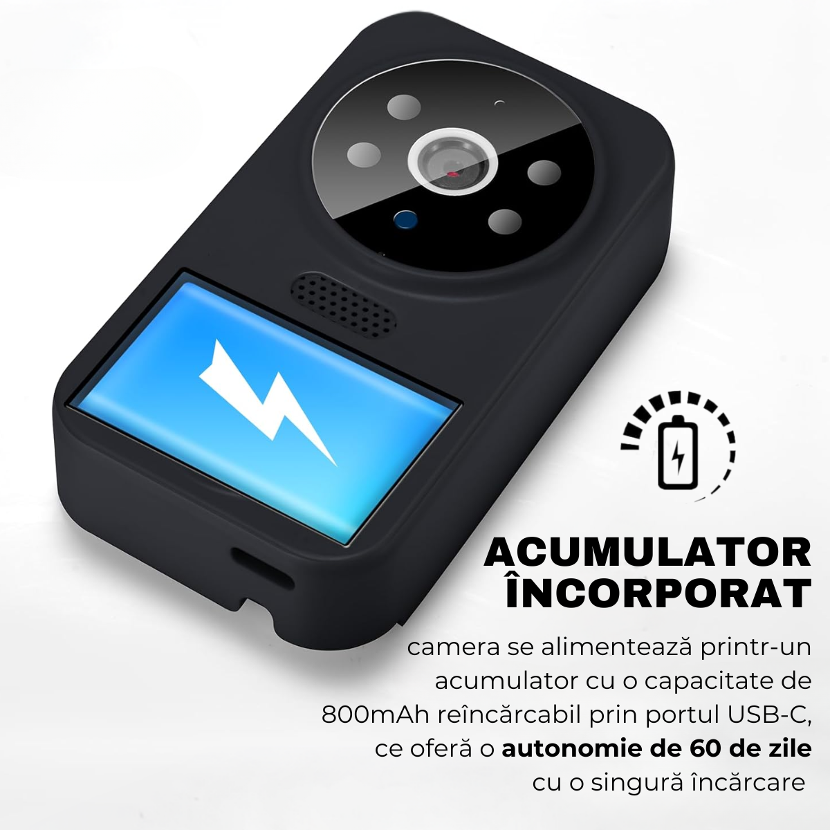 Sonerie Video Inteligenta, Fara Fir Wireless, Comunicare bidirectionala, Control la distanta prin APP Tuya Smart, Sonerie interior, 80°, Night Vision, easyCTRL®