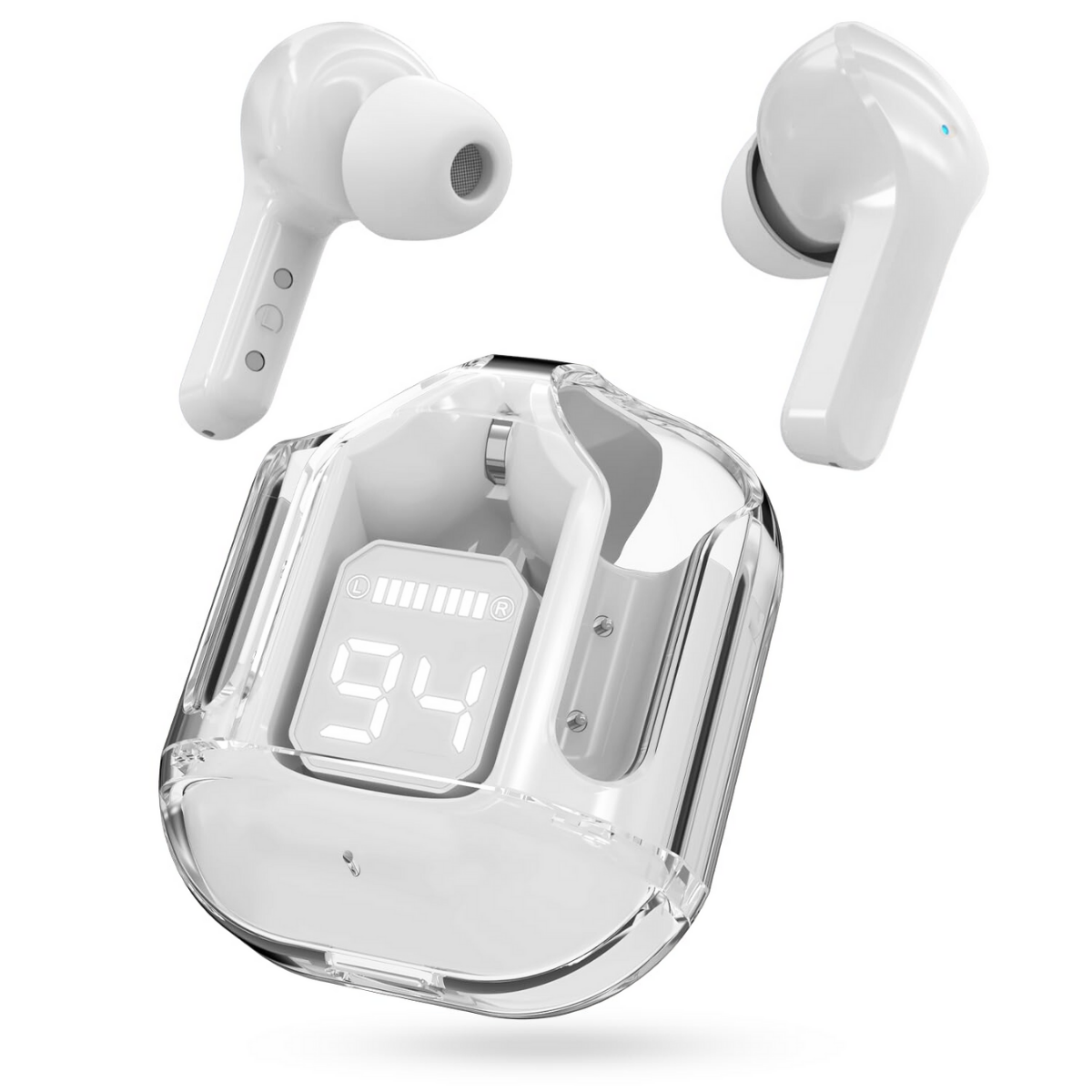 Wireless In-Ear Headphones, Touch Control, Bluetooth 5.3, LED Digital Display, Noise Cancellation, Magnetic Case, Moisture and Dust Resistant, easyCTRL®, White 