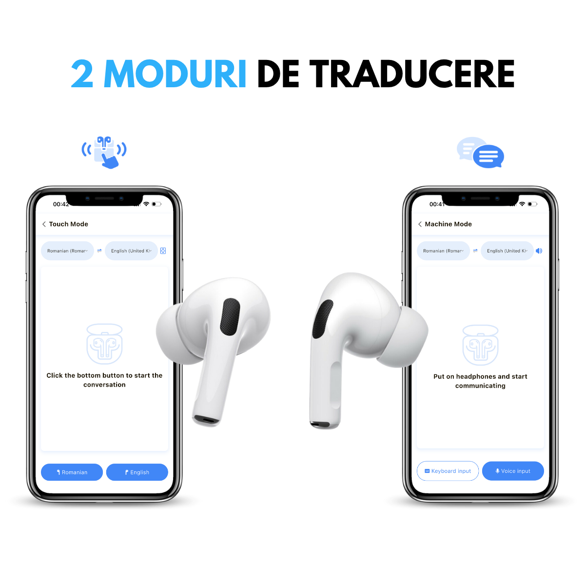 Casti cu Traducator pentru Conversatii in timp real, 151 Limbi Straine, Dialecte, Carcasa incarcare cu Touch Screen, Bluetooth 5.4, Control tactil, A9pro, easyCTRL®