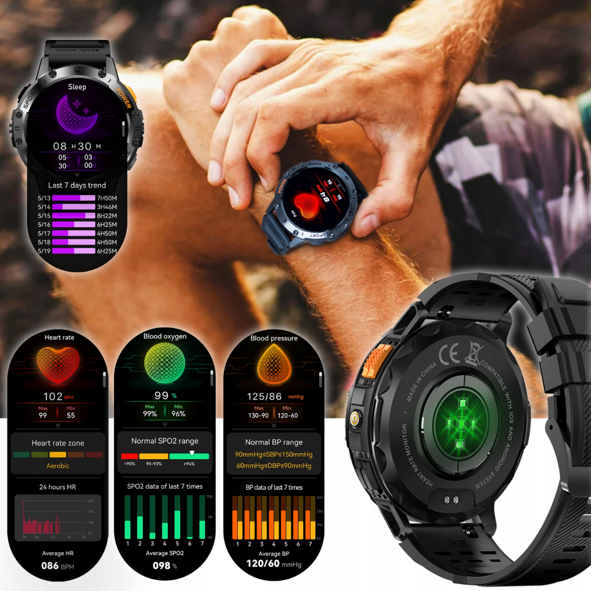 Ceas smartwatch, Ecran AMOLED 1.43", Rezistent la apa, Monitorizare oxigen, Ritm cardiac, Somn, Apel Bluetooth, Notificari mesaje, AI Asistent Vocal, Lanterna, easyCTRL®