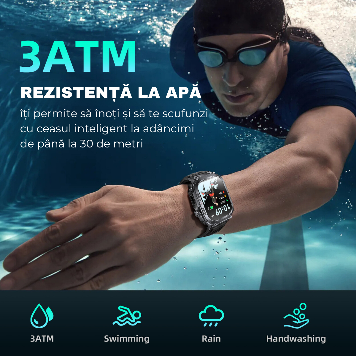 Ceas smartwatch, Ecran HD 2.02", Busola, Lanterna, Apel Bluetooth, AI Asistent Vocal, Multi Sport, Monitorizare Sanatate, easyCTRL®