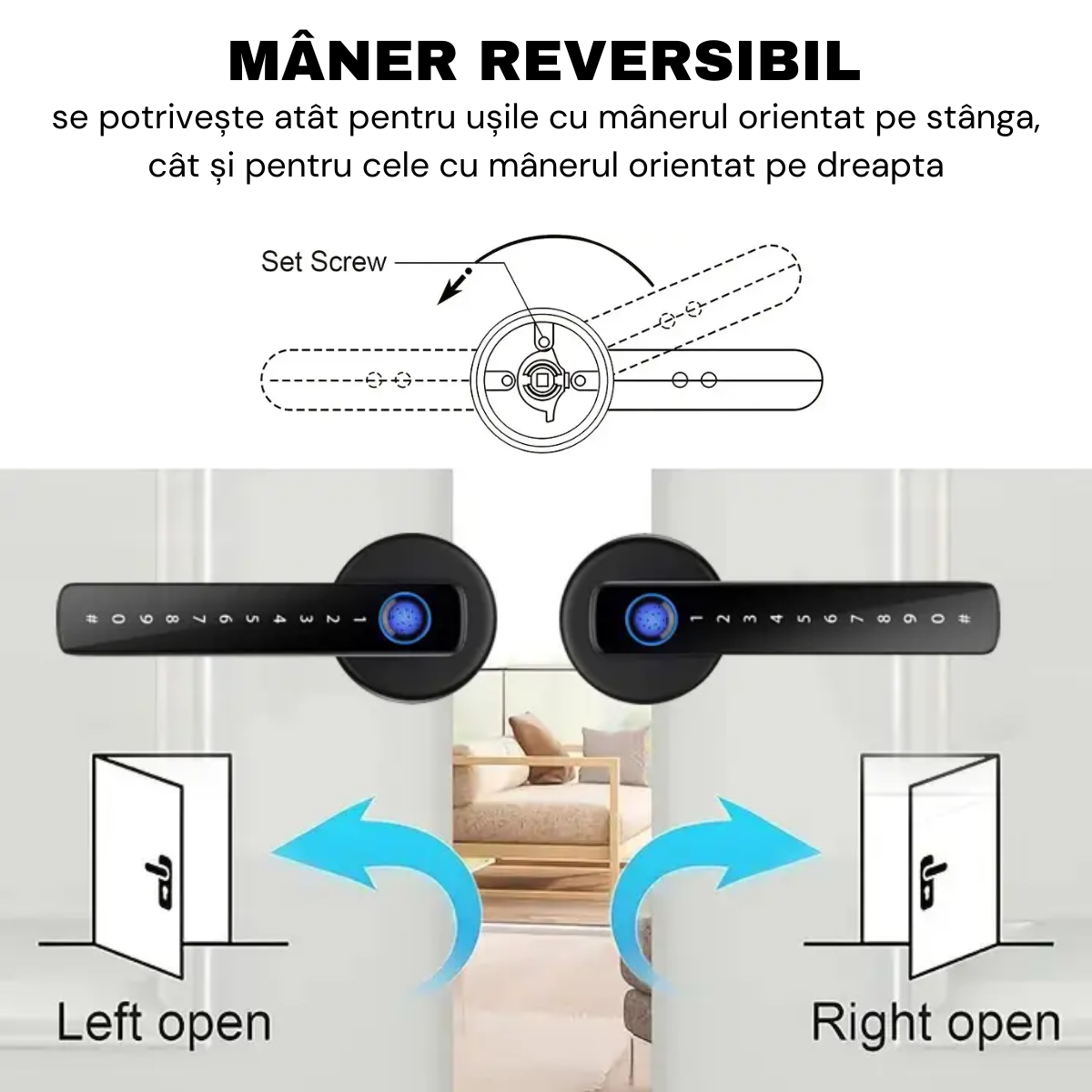 Yala Smart Lock, Tuya App Access, Fingerprint, Card, Temporary and Permanent Passwords, Key, easyCTRL® 