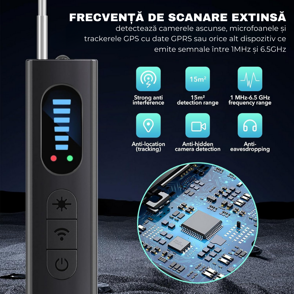 Detector Camere ascunse, Microfoane, GPS Tracker, Reportofoane, easyCTRL®, T15