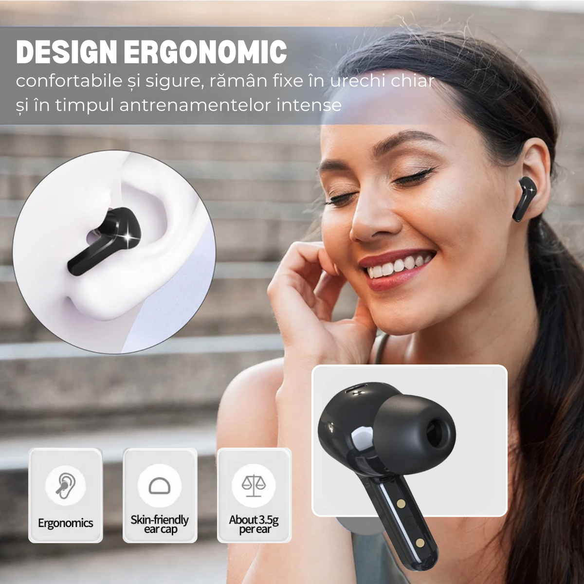 Wireless In-Ear Headphones, Touch Control, Bluetooth 5.3, LED Digital Display, Noise Cancellation, Magnetic Case, Moisture and Dust Resistant, easyCTRL®, Black 