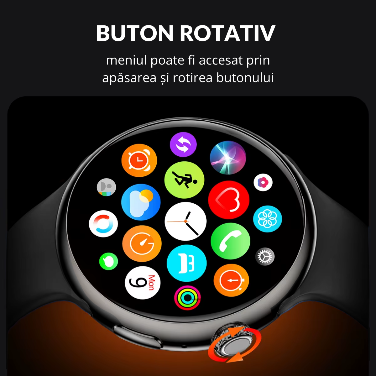 Ceas smartwatch de dama, Ecran Tactil LCD 1.46", Control prin Gesturi, Apel Bluetooth, Multi Sport, Monitorizare Sanatate, Negru, easyCTRL®