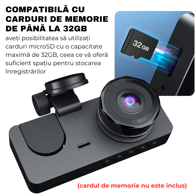 Camera Auto tripla de bord, Frontala / Interioara / Marsarier, DVR, Wi-Fi, Full HD, Unghi 170°, Mod Parcare, Senzor Miscare, Display 2", G-Senzor, Aplicatie dedicata, X15, easyCTRL®