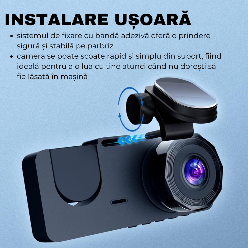 Camera Auto tripla de bord, Frontala / Interioara / Marsarier, DVR, Wi-Fi, Full HD, Unghi 170°, Mod Parcare, Senzor Miscare, Display 2", G-Senzor, Aplicatie dedicata, X15, easyCTRL®