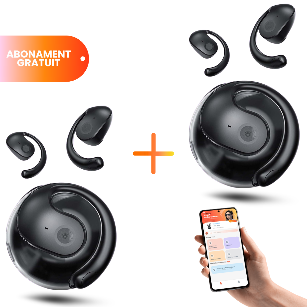 Pachet 1 + 1 Casti cu Traducator pentru Conversatii in timp real, 144 Limbi, Dialecte, Bluetooth 5.4, Control tactil, easyCTRL®