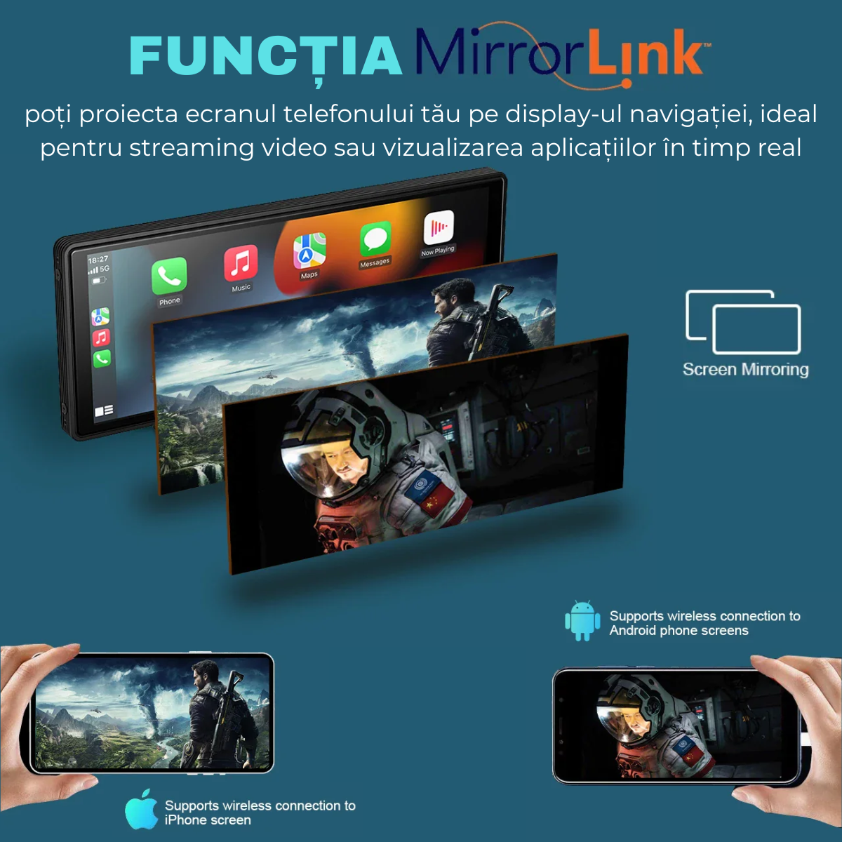 Autós navigáció Android / Apple CarPlay, Multimédia, Univerzális, Állítható elülső kamera 4K, Érintőképernyő 10,26", tolatókamera, Mirrorcast, BT, FM, AUX, Osztott képernyő, easyCTRL® 