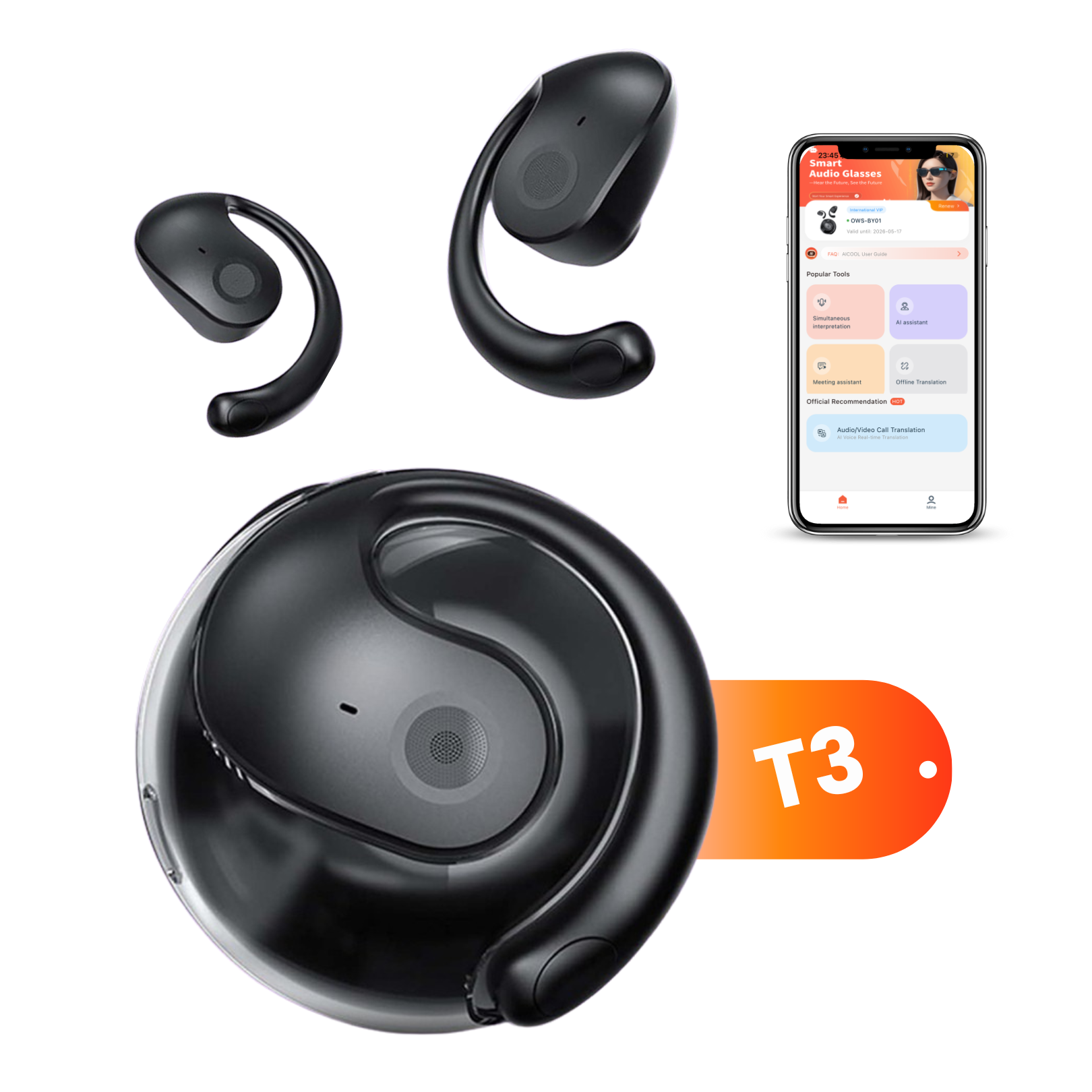 Casti cu Traducator pentru Conversatii in timp real, 144 Limbi, Dialecte, Bluetooth 5.4, Control tactil, T3, easyCTRL®