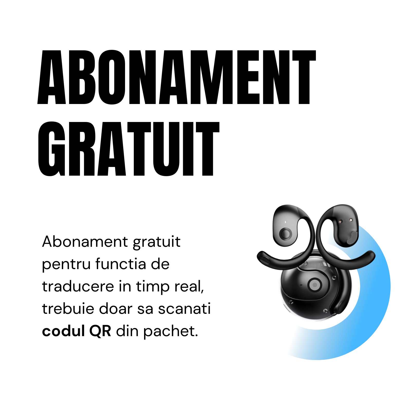 Pachet 1 + 1 Casti cu Traducator pentru Conversatii in timp real, 144 Limbi, Dialecte, Bluetooth 5.4, Control tactil, easyCTRL®