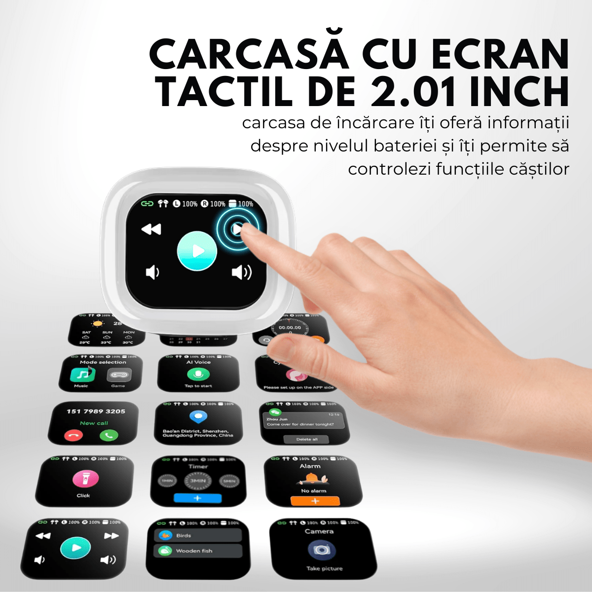 Casti cu Traducator pentru Conversatii in timp real, 144 Limbi, Traducere Foto, Carcasa incarcare cu Touch Screen, Bluetooth 5.4, Control tactil, T7, Alb, easyCTRL®smarrt.rocasti cu traducatoreasyCTRL