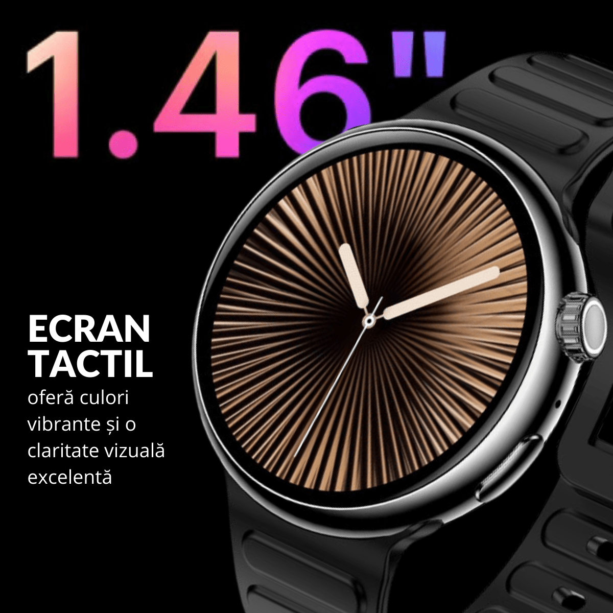 Ceas smartwatch de barbati, Ecran Tactil LCD 1.46", Control prin Gesturi, Apel Bluetooth, Multi Sport, Monitorizare Sanatate, Negru, easyCTRL®smarrt.roceas inteligenteasyCTRL