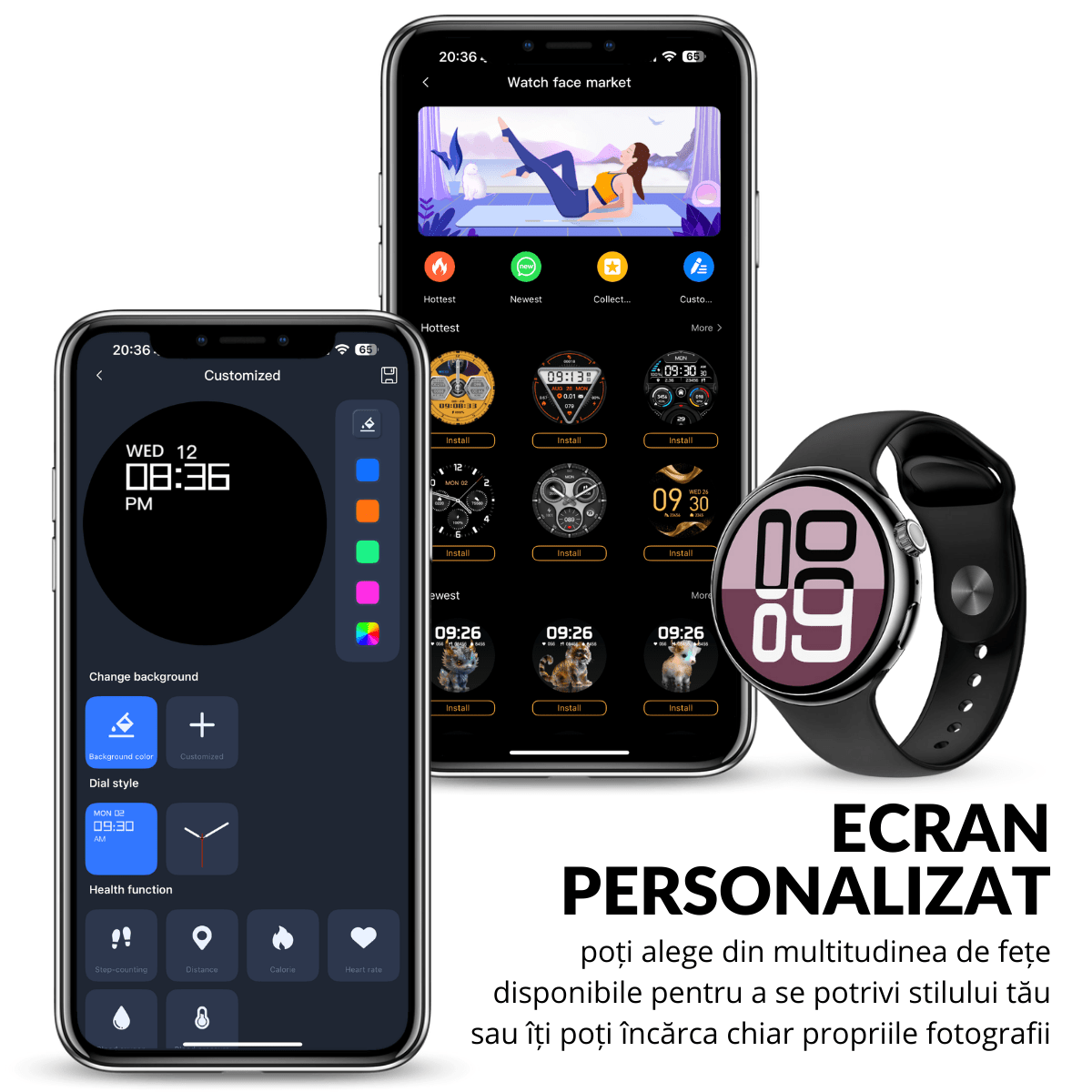 Ceas smartwatch de barbati, Ecran Tactil LCD 1.46", Control prin Gesturi, Apel Bluetooth, Multi Sport, Monitorizare Sanatate, Negru, easyCTRL®smarrt.roceas inteligenteasyCTRL