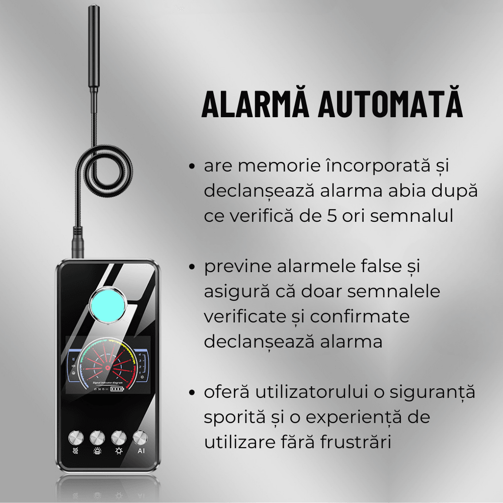 Detector cu Inteligenta Artificiala pentru Aparate de Spionaj, T2, Camere ascunse, Microfoane spion, GPS Tracker, Reportofoane, easyCTRL®smarrt.rodetector camere AIsmarrt.ro