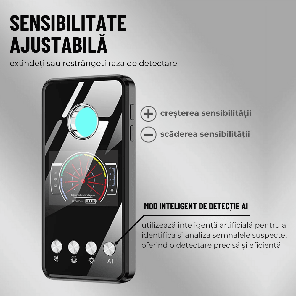 Detector cu Inteligenta Artificiala pentru Aparate de Spionaj, T2, Camere ascunse, Microfoane spion, GPS Tracker, Reportofoane, easyCTRL®smarrt.rodetector camere AIsmarrt.ro
