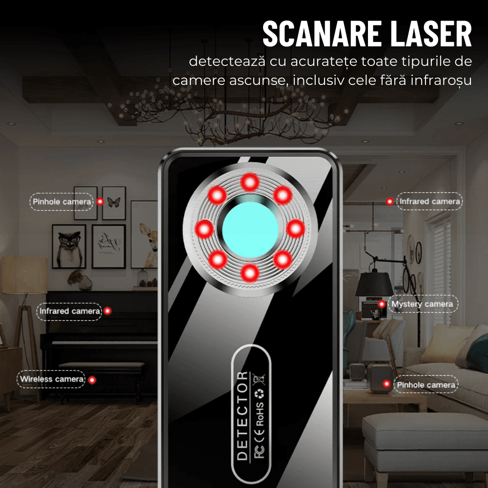Detector cu Inteligenta Artificiala pentru Aparate de Spionaj, T2, Camere ascunse, Microfoane spion, GPS Tracker, Reportofoane, easyCTRL®smarrt.rodetector camere AIsmarrt.ro