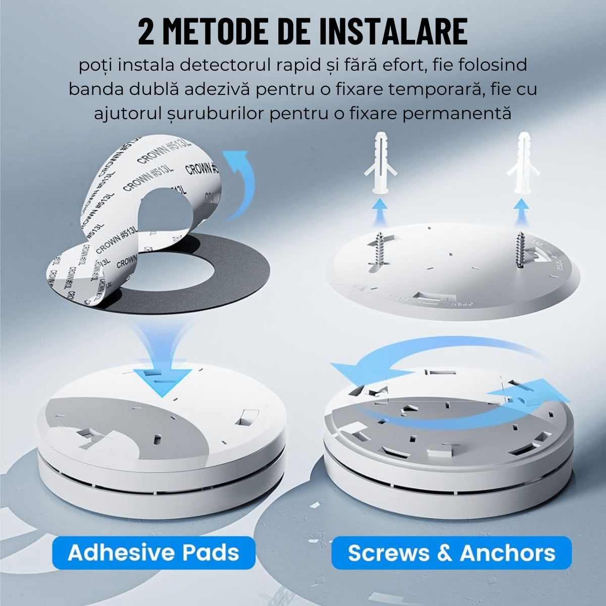 Detector de Fum, Avertizare Sonora si Luminoasa, Durata Viata Baterie 10 Ani, 85dB, easyCTRL®smarrt.roDetector de fumeasyCTRL