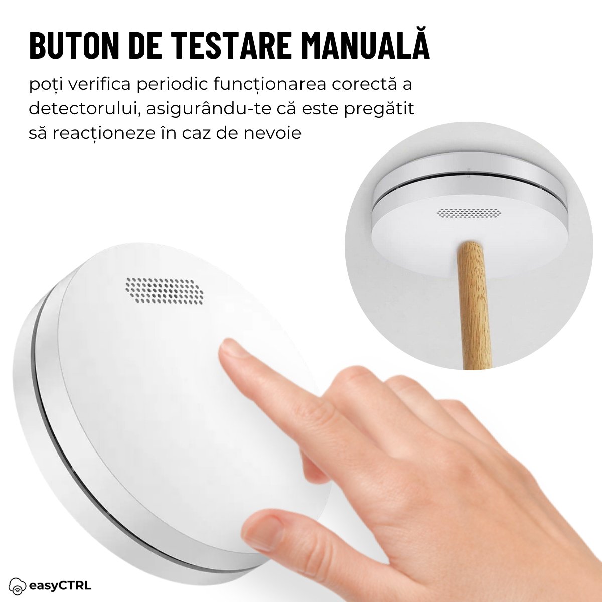 Detector fum inteligent, WiFI, Smart Life / Tuya APP, avertizare sonora si luminoasa, baterie 10 ani, 85dB, easyCTRL