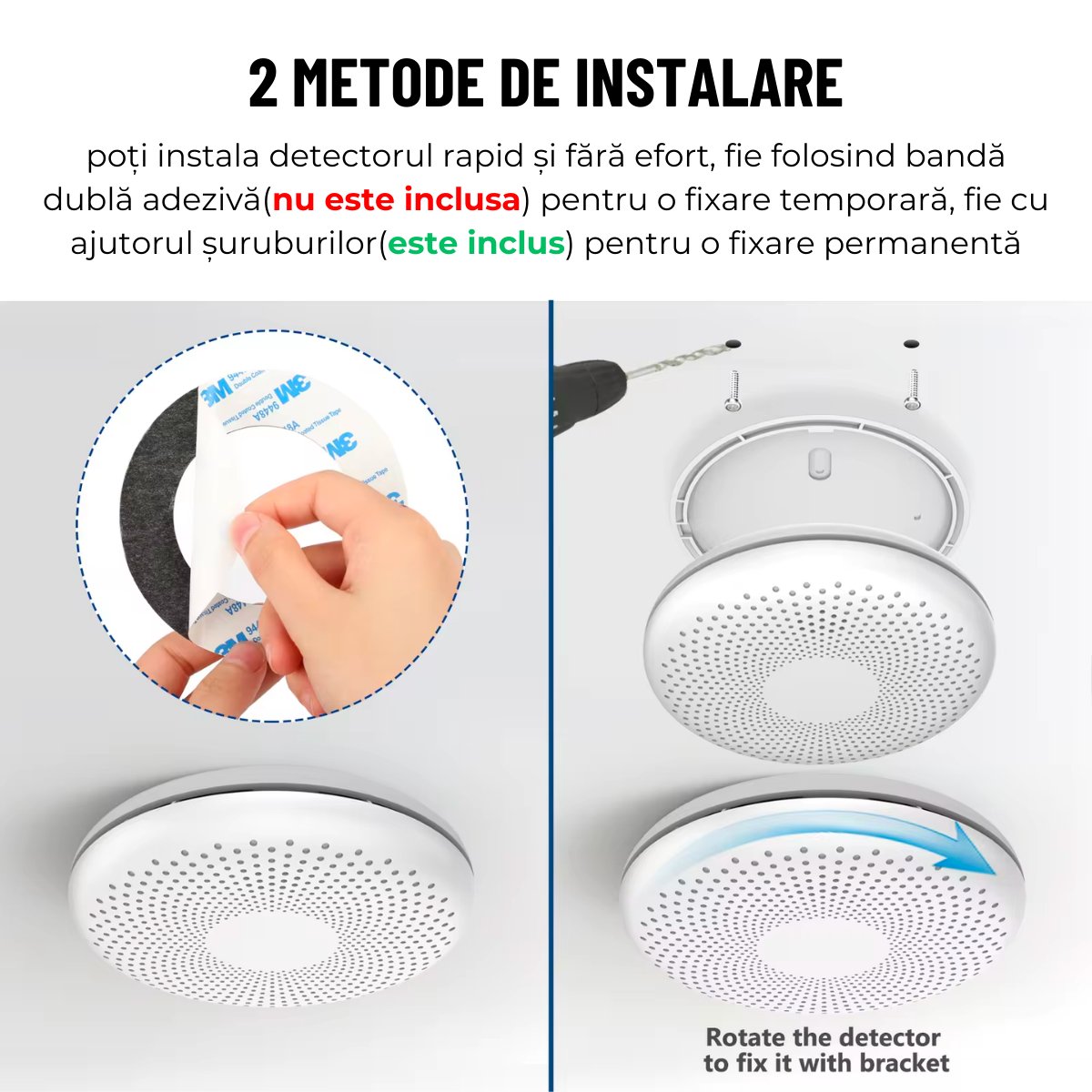 Detector inteligent 2 in 1 de fum si monoxid de carbon, WiFI, Smart Life Tuya  avertizare sonora baterie 10 ani 85dB easyCTRL