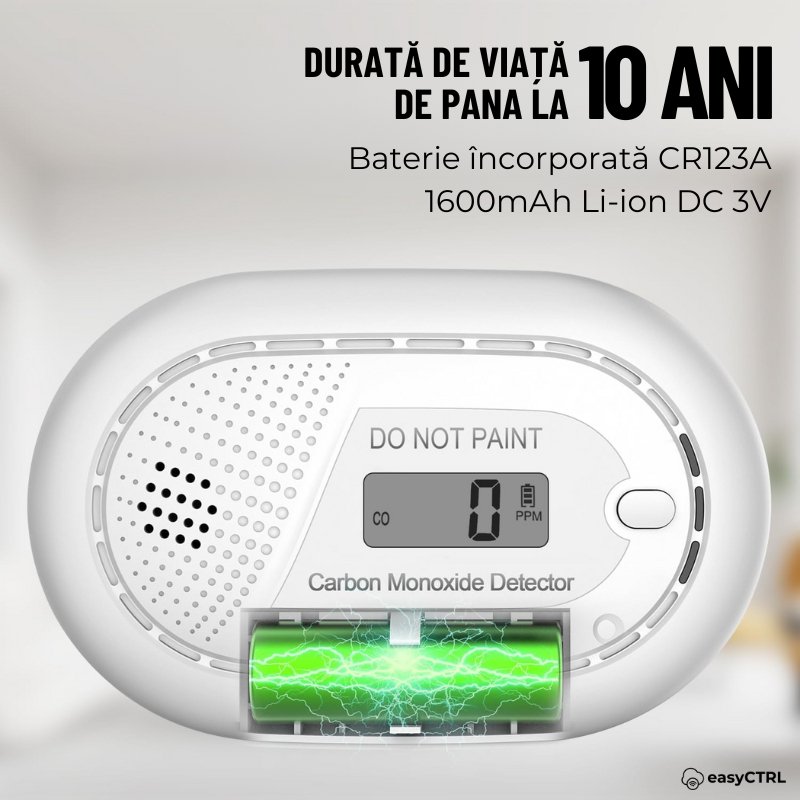 Detector inteligent de monoxid de carbon, WiFi, Smart Life / Tuya APP, Avertizare Sonora si Luminoas, 85dB, easyCTRL