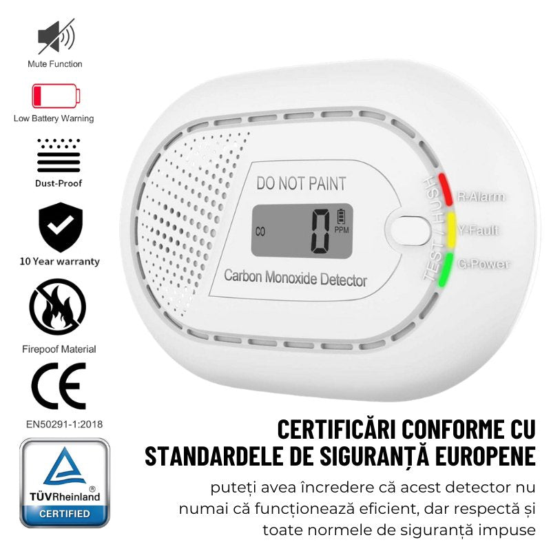 Detector inteligent de monoxid de carbon, WiFi, Smart Life / Tuya APP, Avertizare Sonora si Luminoas, 85dB, easyCTRL