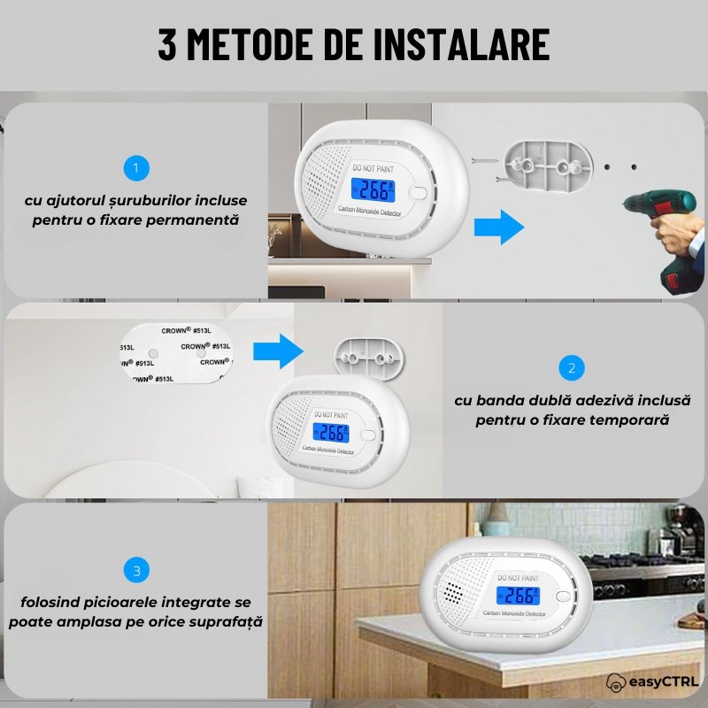 Detector inteligent de monoxid de carbon, WiFi, Smart Life / Tuya APP, Avertizare Sonora si Luminoas, 85dB, easyCTRL