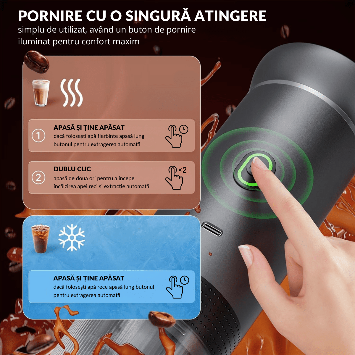 Espressor Portabil 3 in 1, Capsule Nespresso, Nescafe Dolce Gusto, Cafea macinata, 20 bar, 72W, Baterie 7500mAh, Argintiu, easyCTRL®smarrt.roespressoreasyCTRL