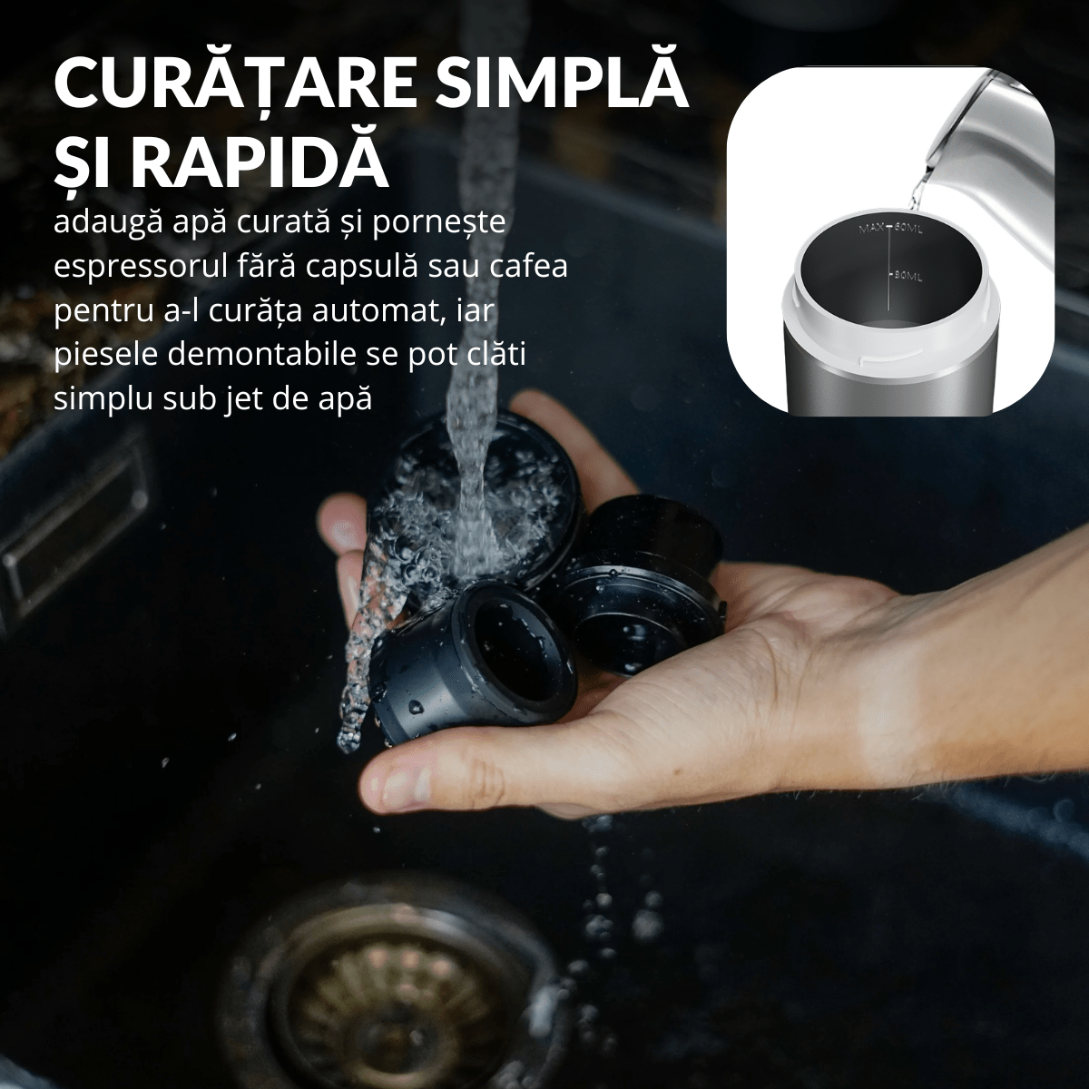 Espressor Portabil 3 in 1, Capsule Nespresso, Nescafe Dolce Gusto, Cafea macinata, 20 bar, 72W, Baterie 7500mAh, Argintiu, easyCTRL®smarrt.roespressoreasyCTRL