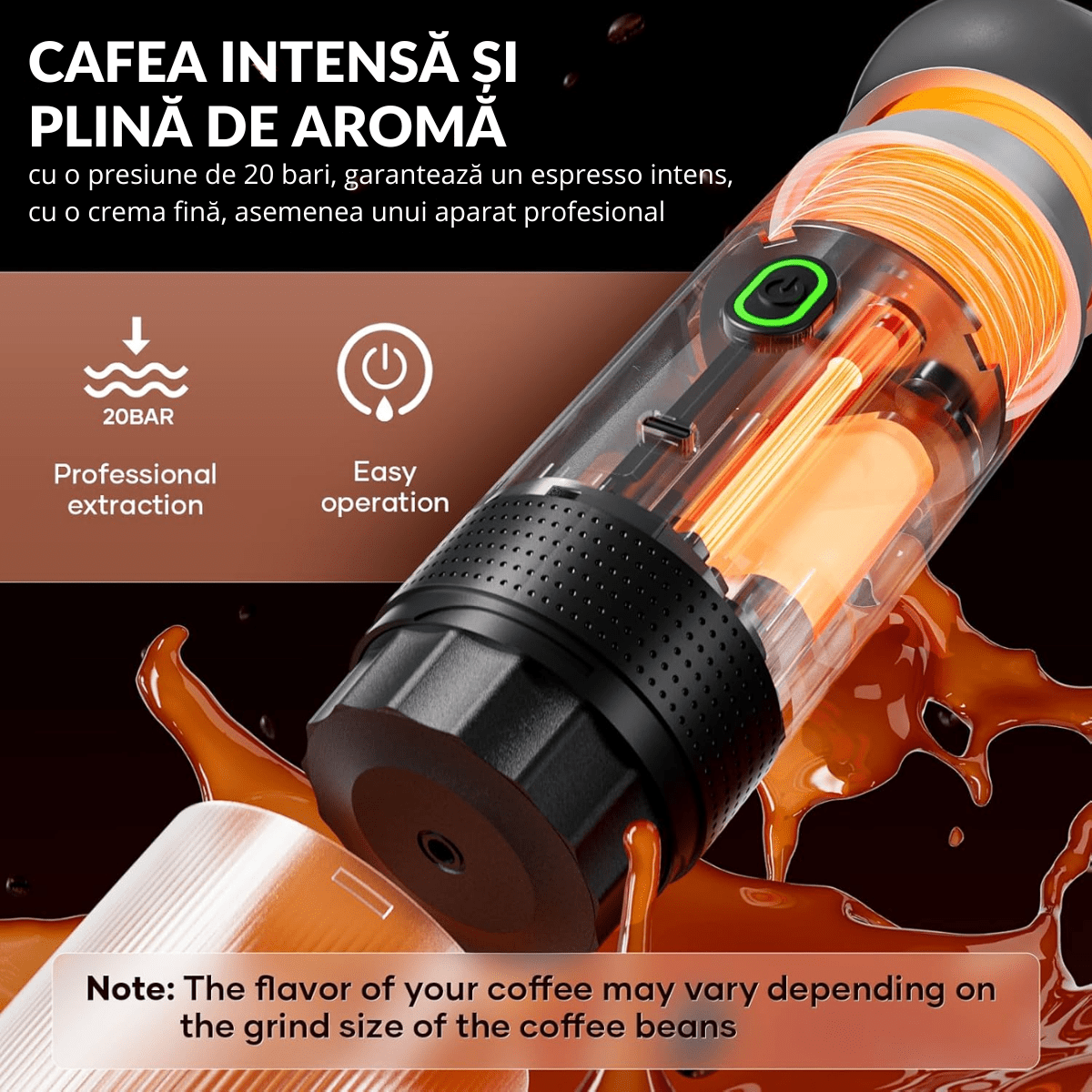 Espressor Portabil 3 in 1, Capsule Nespresso, Nescafe Dolce Gusto, Cafea macinata, 20 bar, 72W, Baterie 7500mAh, Argintiu, easyCTRL®smarrt.roespressoreasyCTRL