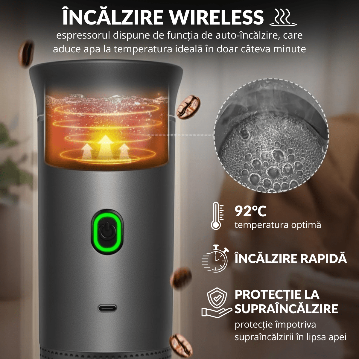 Espressor Portabil 3 in 1, Capsule Nespresso, Nescafe Dolce Gusto, Cafea macinata, 20 bar, 72W, Baterie 7500mAh, Argintiu, easyCTRL®smarrt.roespressoreasyCTRL