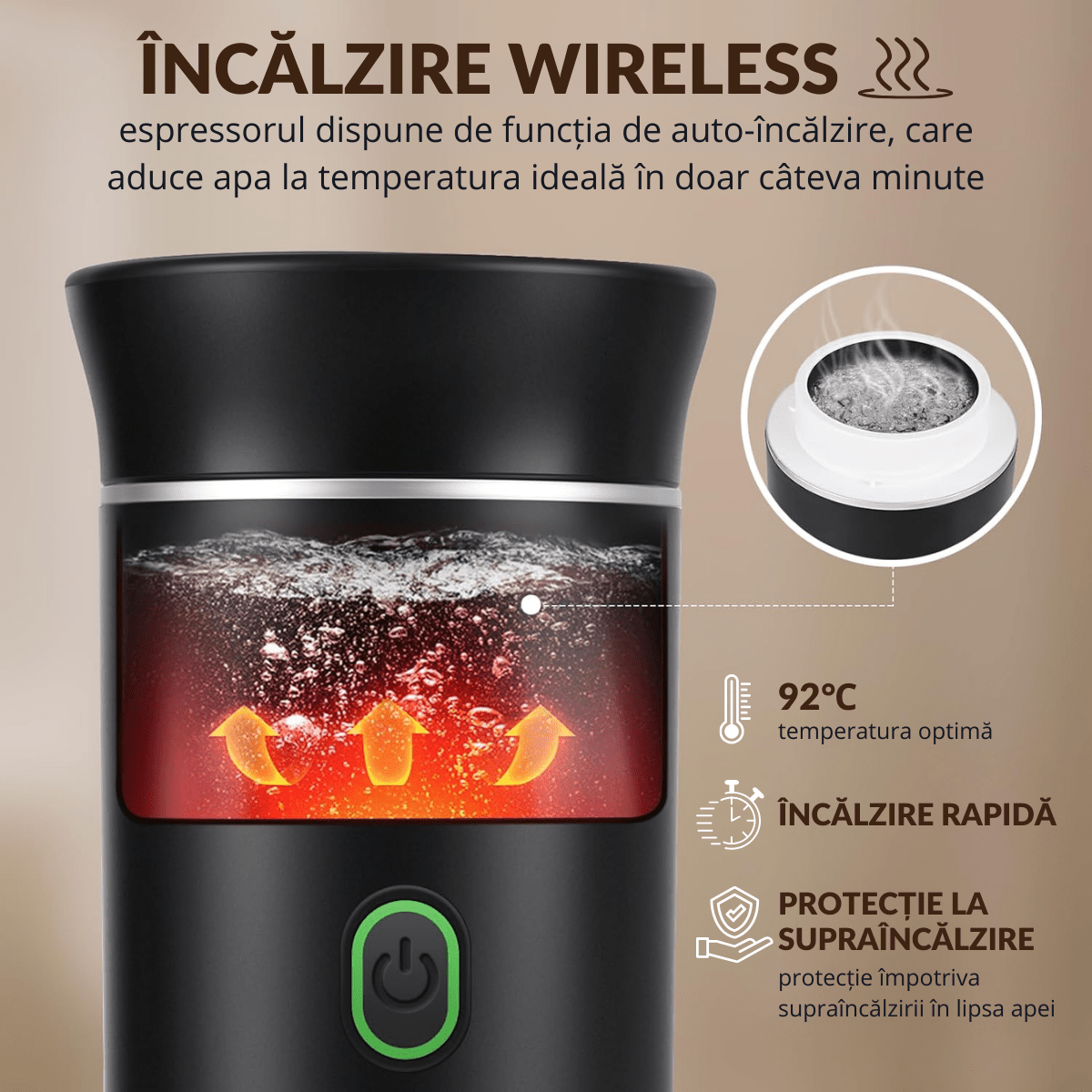 Espressor Portabil 3 in 1, Capsule Nespresso, Nescafe Dolce Gusto, Cafea macinata, 20 bar, 72W, Baterie 7500mAh, easyCTRL®smarrt.roespressoreasyCTRL