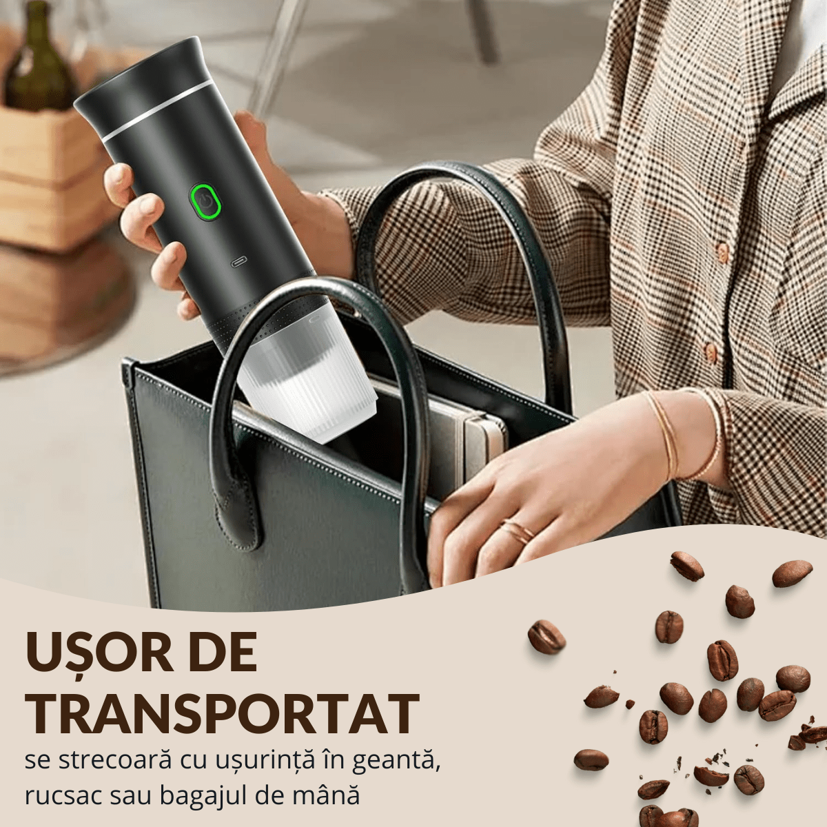 Espressor Portabil 3 in 1, Capsule Nespresso, Nescafe Dolce Gusto, Cafea macinata, 20 bar, 72W, Baterie 7500mAh, easyCTRL®smarrt.roespressoreasyCTRL