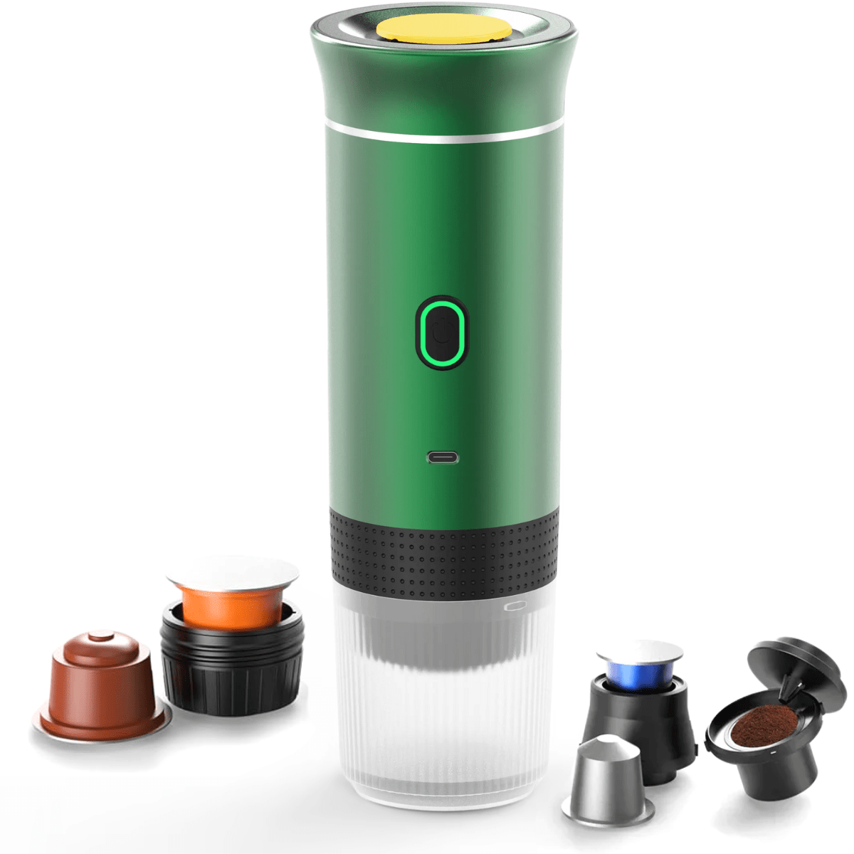 Espressor Portabil 3 in 1, Capsule Nespresso, Nescafe Dolce Gusto, Cafea macinata, 20 bar, 72W, Baterie 7500mAh, Verde, easyCTRL®smarrt.roespressoreasyCTRL