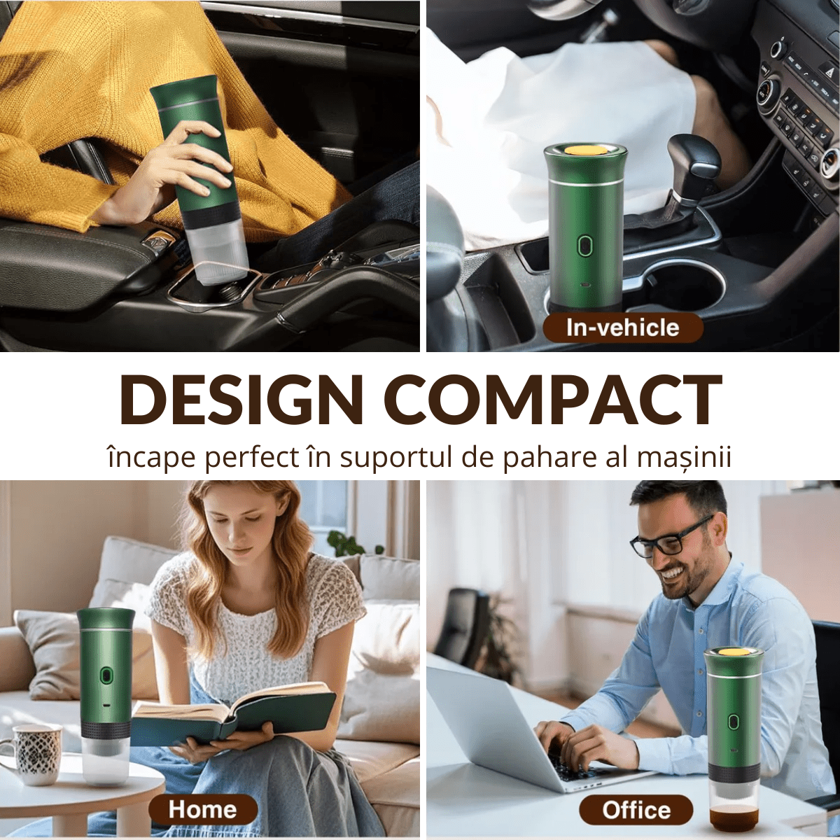 Espressor Portabil 3 in 1, Capsule Nespresso, Nescafe Dolce Gusto, Cafea macinata, 20 bar, 72W, Baterie 7500mAh, Verde, easyCTRL®smarrt.roespressoreasyCTRL