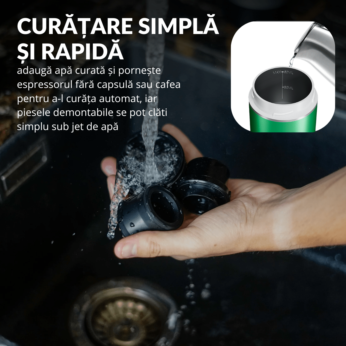 Espressor Portabil 3 in 1, Capsule Nespresso, Nescafe Dolce Gusto, Cafea macinata, 20 bar, 72W, Baterie 7500mAh, Verde, easyCTRL®smarrt.roespressoreasyCTRL