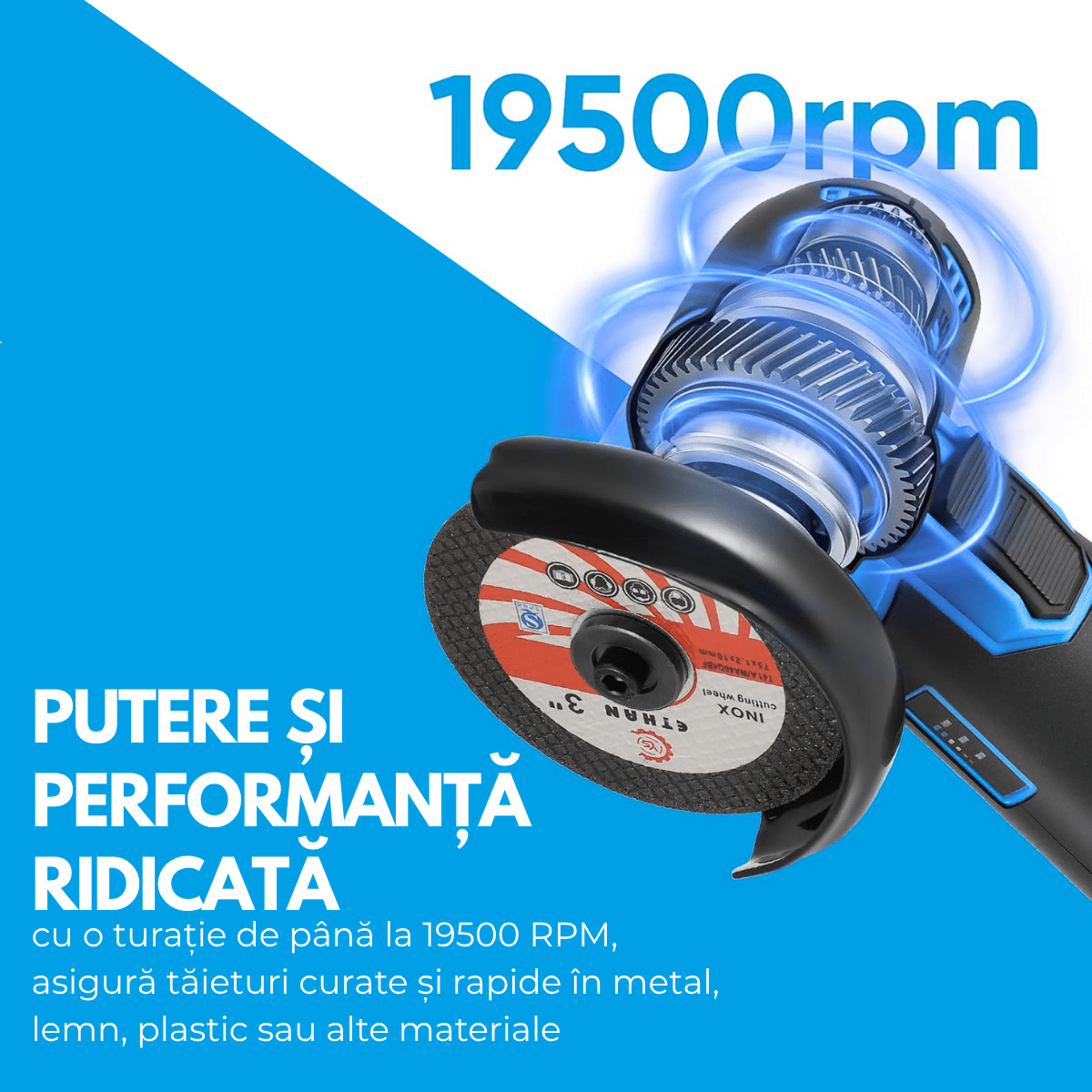 Flex si Polizor Cu Baterie, 2 Acumulatori, 19500 rpm, 2 discuri 76mm, Albastru/Negrusmarrt.roeasyCTRL