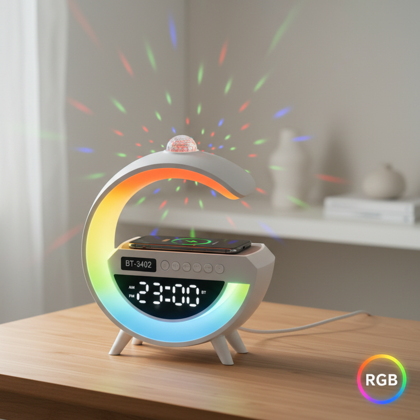 LED RGB lamp sitting on table