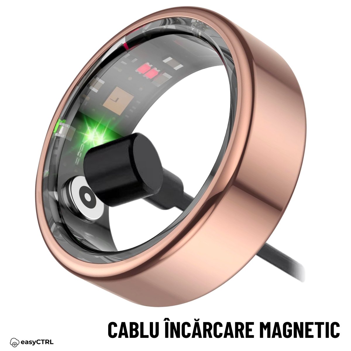 Inel Inteligent, Bluetooth, Monitorizeaza Somnul, Stresul, Calorii, Rezistent la apa si praf IP68, Marime 10, Diametru 19.8mm, Rose Goldsmarrt.roInel inteligenteasyCTRL