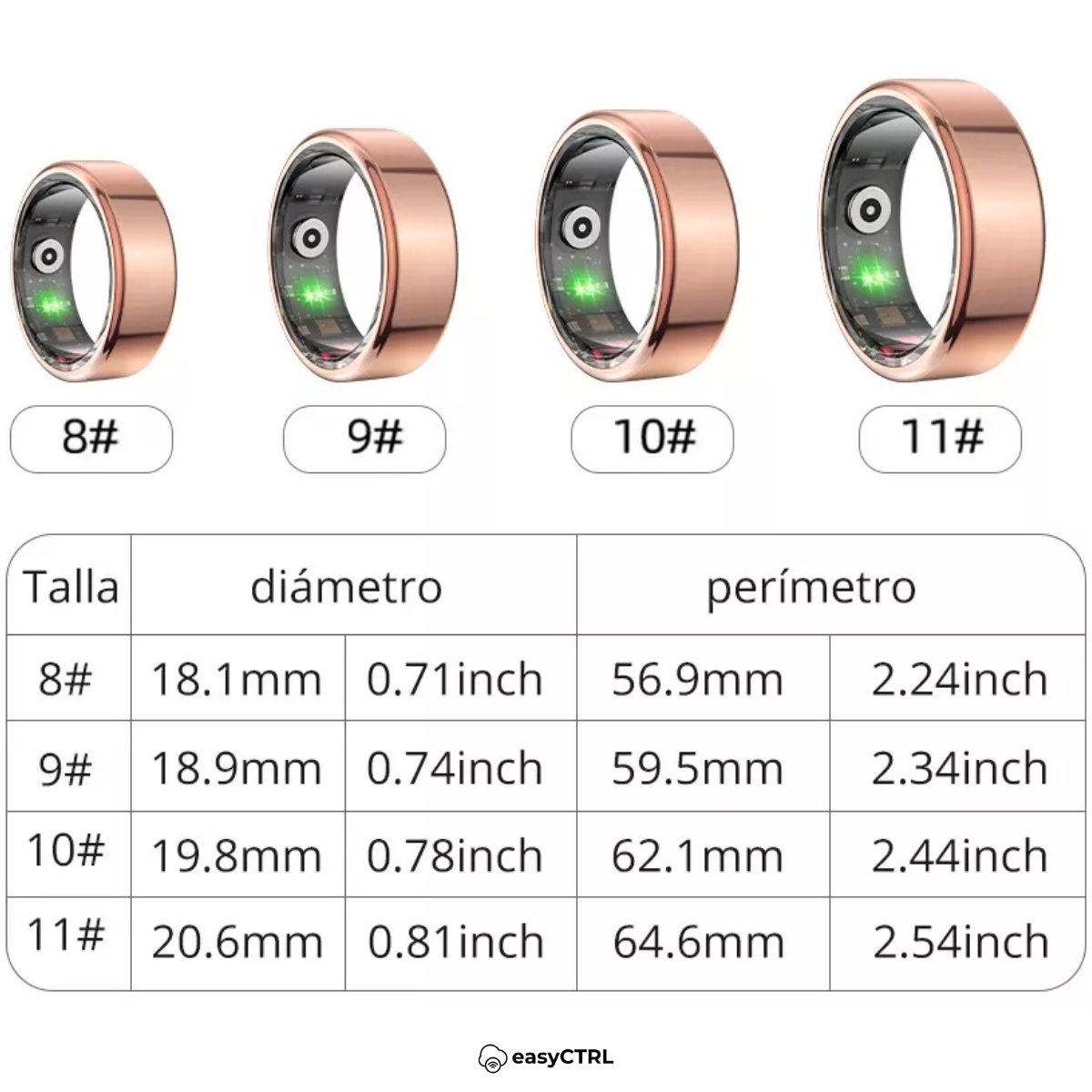 Inel Inteligent, Bluetooth, Monitorizeaza Somnul, Stresul, Calorii, Rezistent la apa si praf IP68, Marime 10, Diametru 19.8mm, Rose Goldsmarrt.roInel inteligenteasyCTRL