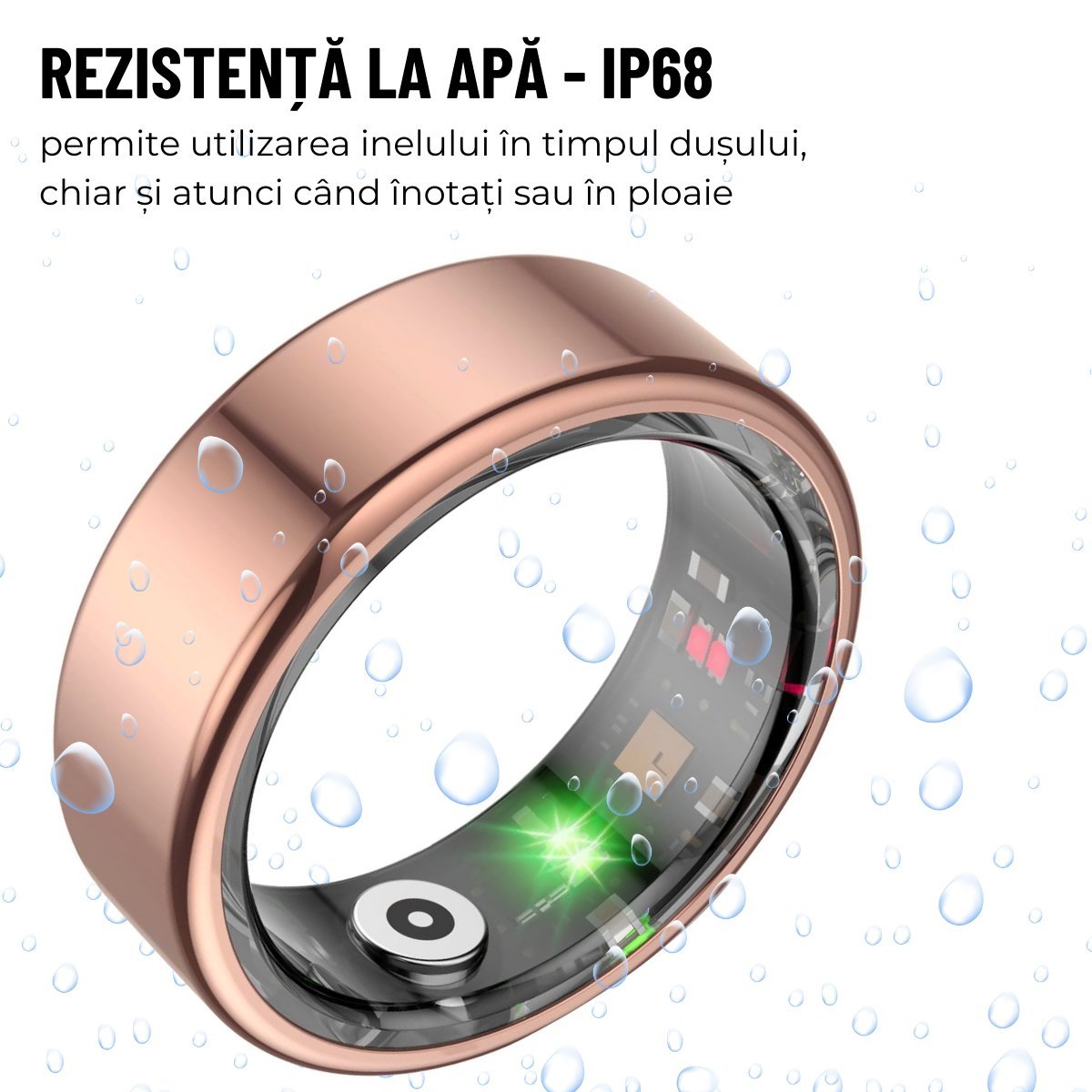 Inel Inteligent, Bluetooth, Monitorizeaza Somnul, Stresul, Calorii, Rezistent la apa si praf IP68, Marime 10, Diametru 19.8mm, Rose Goldsmarrt.roInel inteligenteasyCTRL