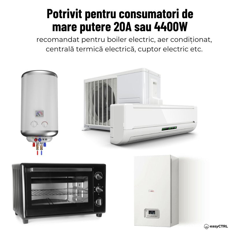 Intrerupator Inteligent 20A pentru Boiler si Consumatori de Mare Putere Wi-Fi, Smart Life / Tuya APP, Alb, easyCTRL